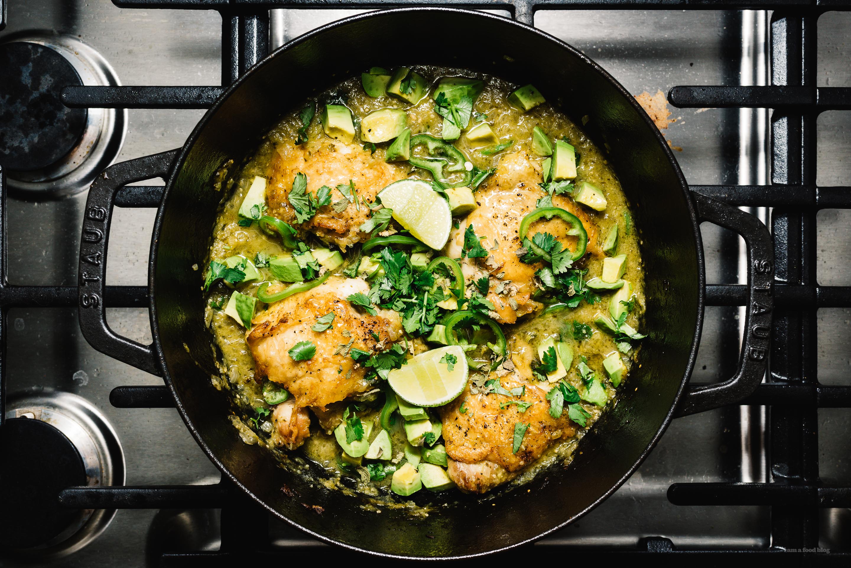 Baked Hatch Chile Salsa Verde Honey Chicken Thighs | www.iamafoodblog.com